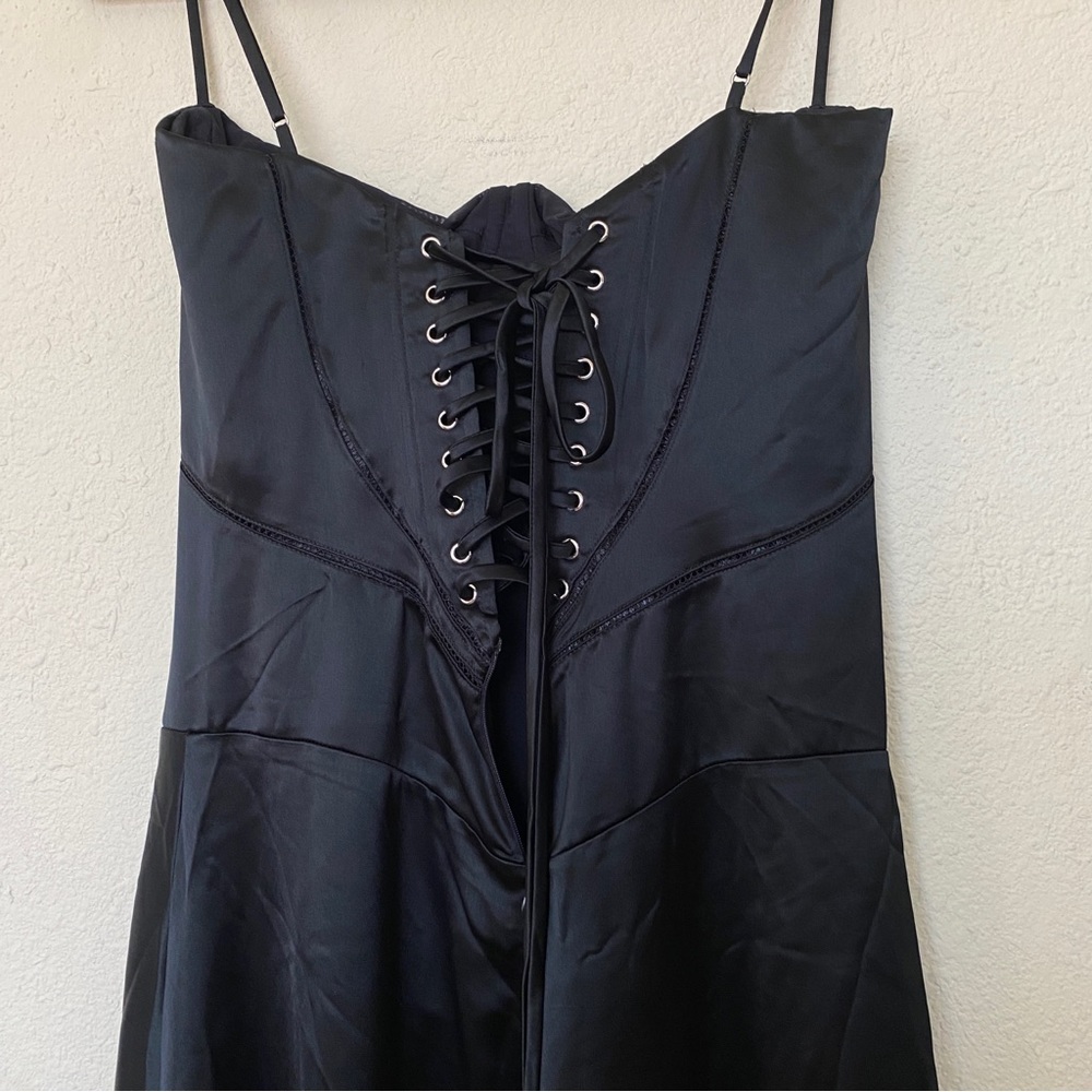 House of CB Anabella Black Satin Maxi Dress with Lace-Up Back - Picture 11 of 13